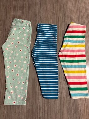 Boden & Hanna Girls' 3-Pack Leggings - Mint Floral, Blue Stripe, Rainbow Stripe